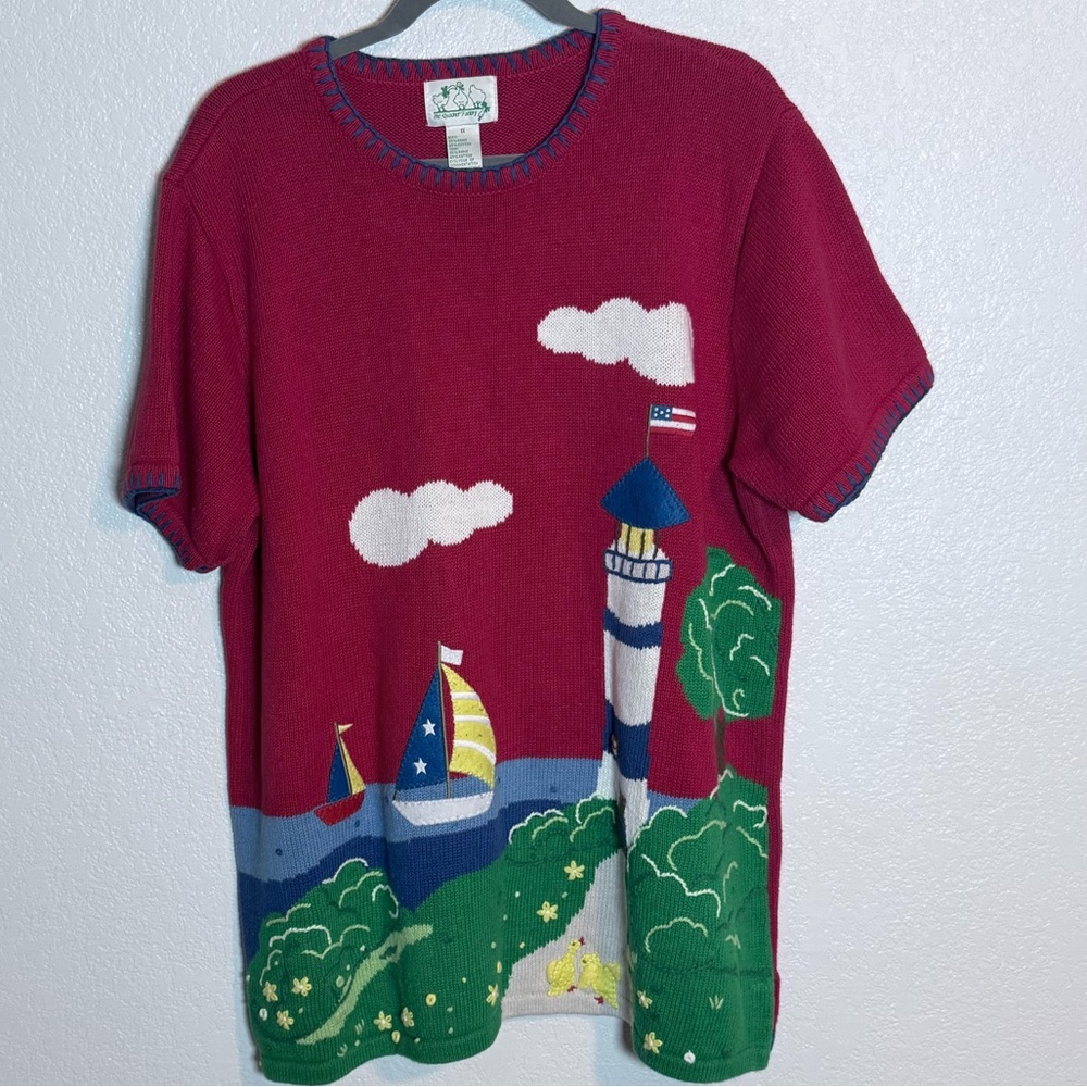 The Quacker Factory By the Sea Shore Crew Sweater Ducks Lighthouse Size 1X
